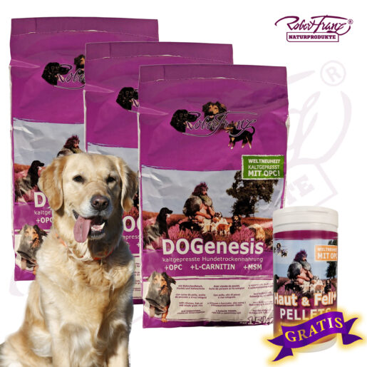 3 x DOGenesis 15kg + "gratis" Haut & Fell Pellets 900g